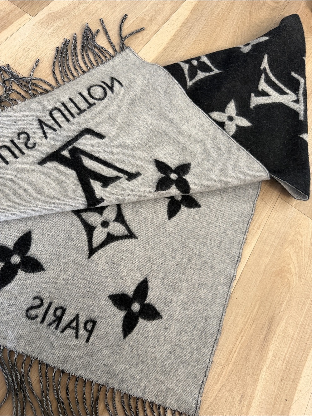 Louis Vuitton Brown & Cream Monogram Fringe Scarf